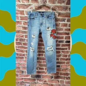 Hollister Skinny Jeans 28x30 | Distressed Rose Patch Vintage Y2K Denim Blue